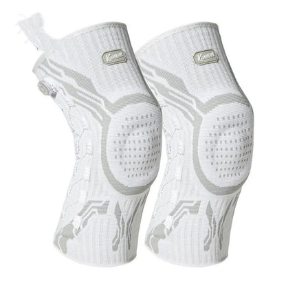 Grey-white sports knee pads showing single-sided left and right foot designs for basketball football running