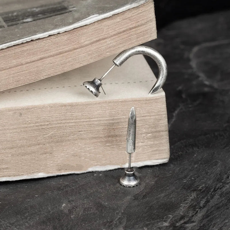 S925 Sterling Silver Retro Stud Earrings Punk Style Single Nail Design for Unisex Wear - Available in Straight Nail (approx 6.5x27mm) or Curved Nail (approx 18x24mm) Style Options for Alternative Fashion