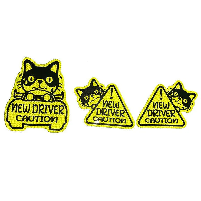 Three magnetic reflective stickers with cat, panda, and duck designs for waterproof outdoor applications
