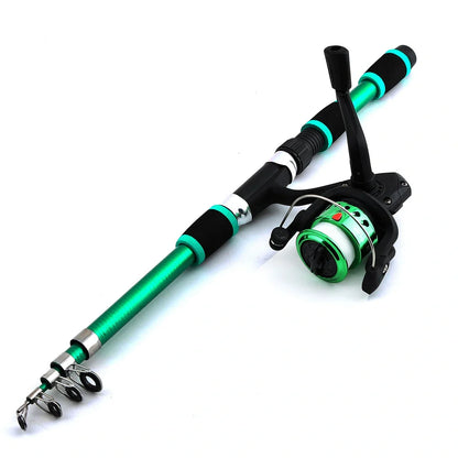 Children's fishing rod set with pole and wheel in four colour options including bait accessory box