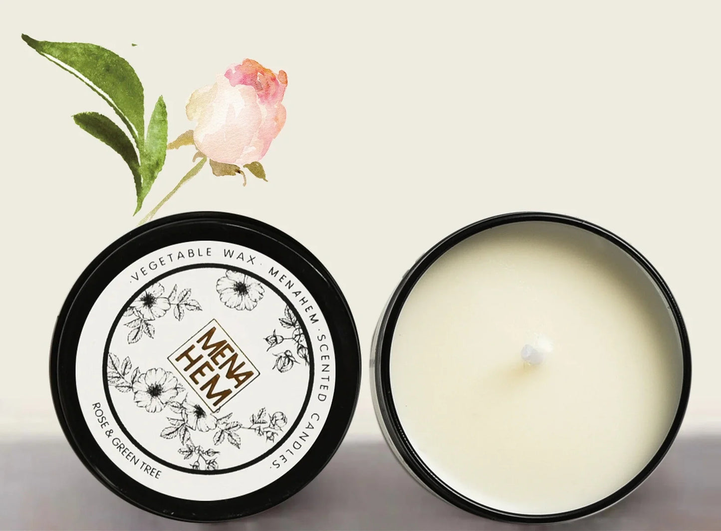 Black tin aromatic candle measuring 6cm diameter by 4cm height with soybean wax and natural wick
