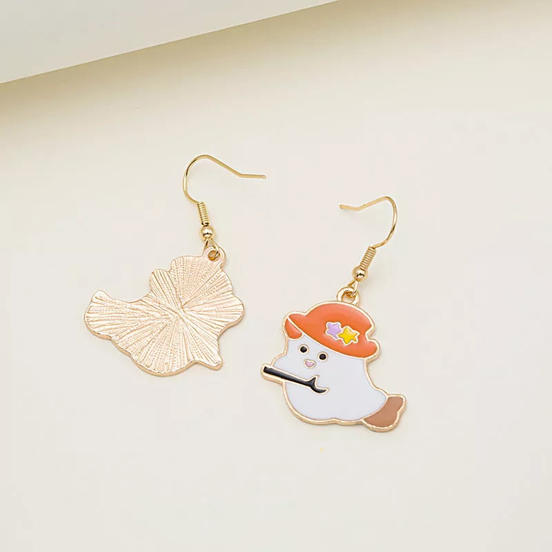 Halloween pumpkin oil drip alloy earrings with geometric design