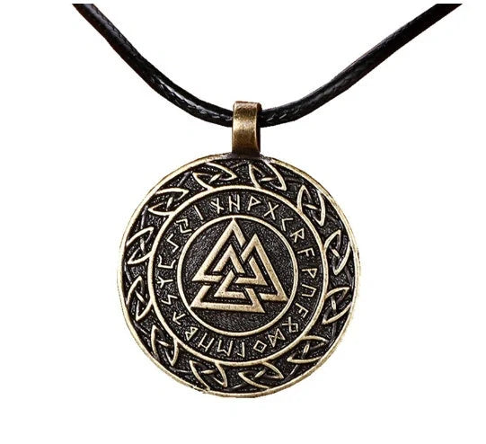 Handcrafted Circular Horn Valknut Symbol Pendant & Chain with durable metal chain