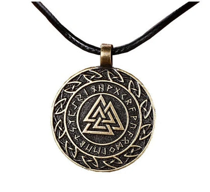 Handcrafted Circular Horn Valknut Symbol Pendant & Chain with durable metal chain