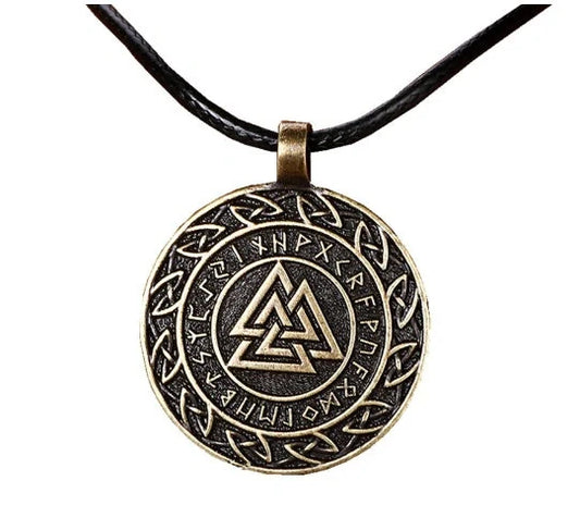 Handcrafted Circular Horn Valknut Symbol Pendant & Chain with durable metal chain