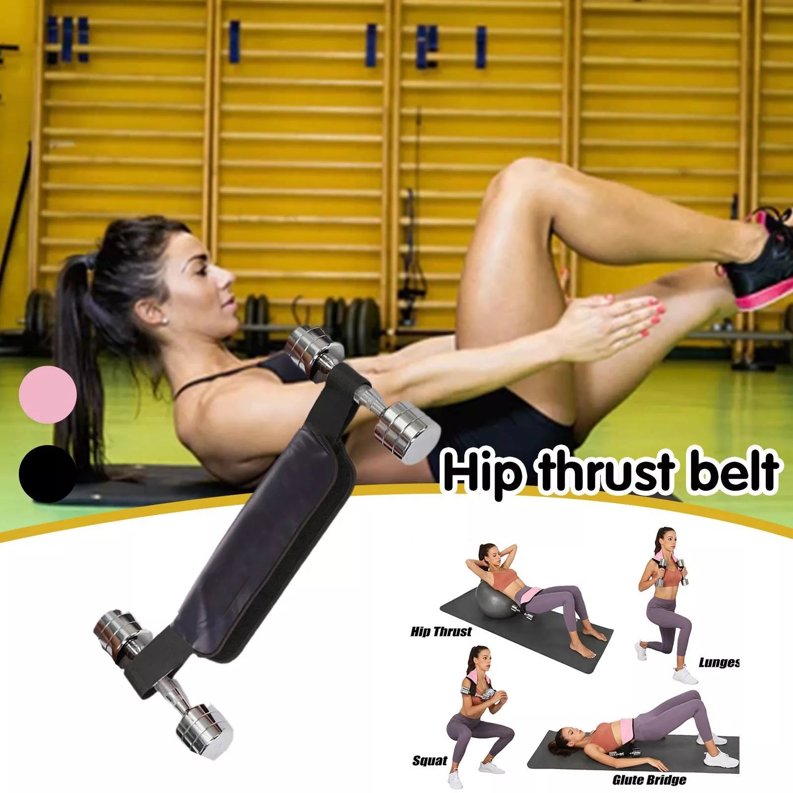 Glute Thrust Belt for reverse squat exercises in black and pink options