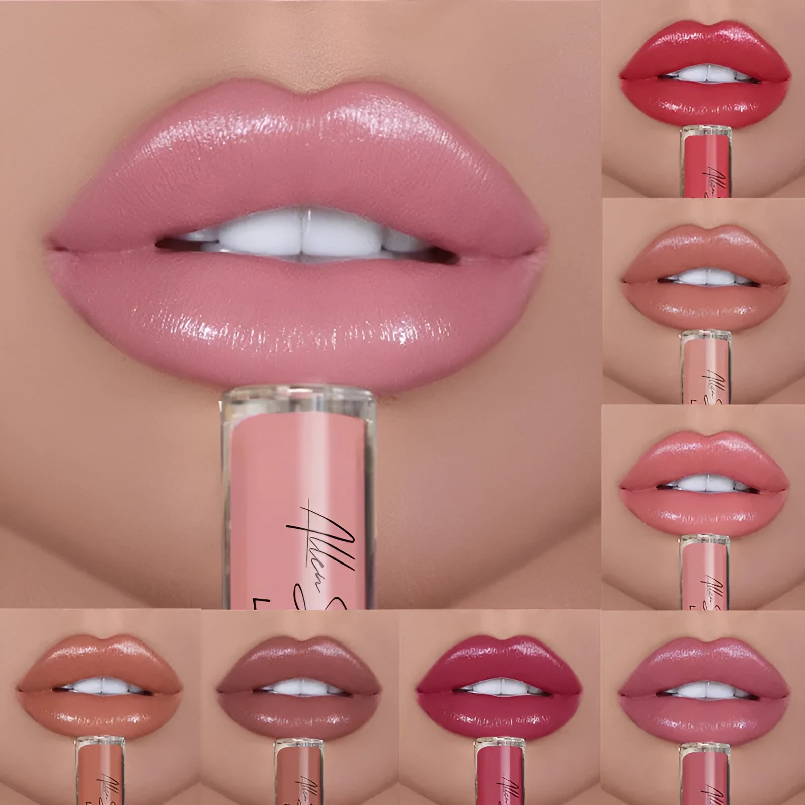 Silky cream texture lip gloss tube in various colour options from single to 12-piece set.