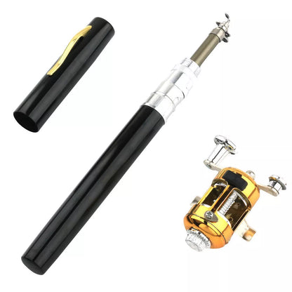 Compact 1m telescopic fishing rod kit with aluminum alloy pen case, ideal for stream fishing