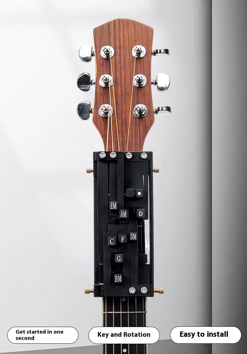 Black chord practice device for guitar beginners showing double chord design for transition practice