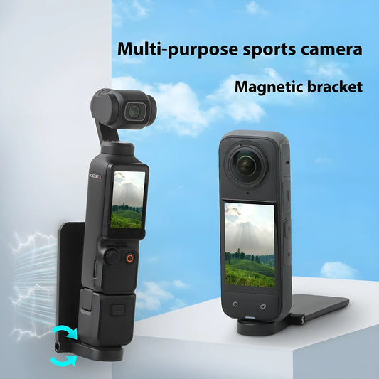 Black magnetic bracket base camera accessory with adjustable angle and handle for Insta360 X4