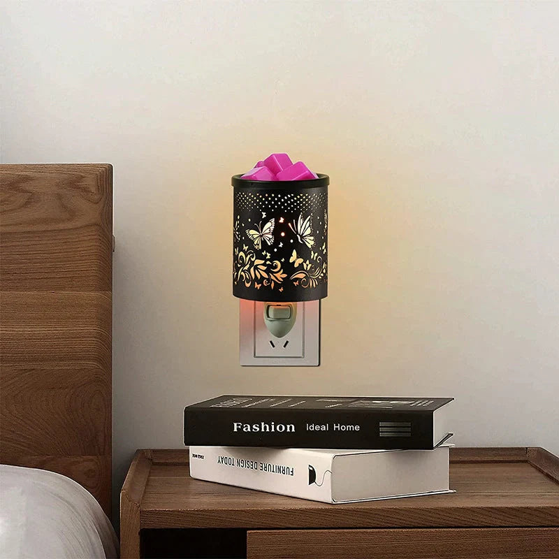 Metal wall-plug wax melt warmer with night light function in various patterns