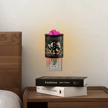 Metal wall-plug wax melt warmer with night light function in various patterns