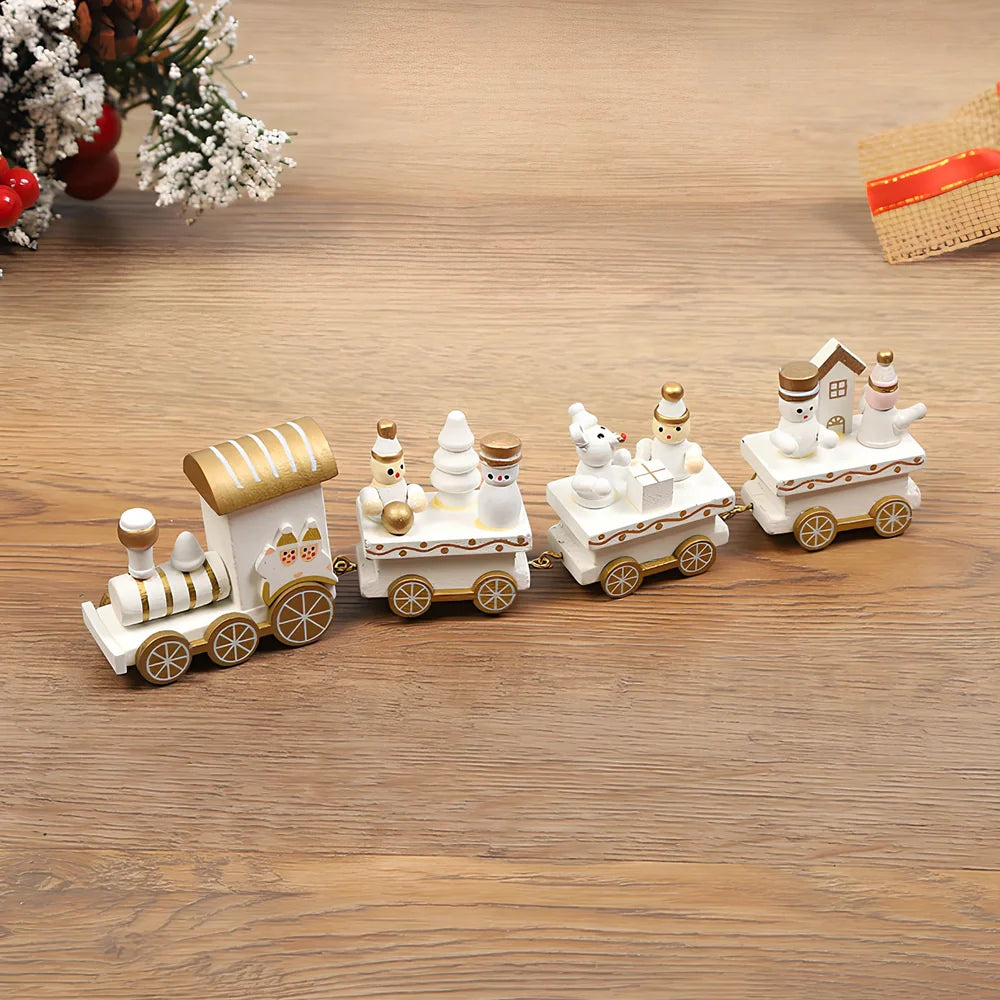 Christmas wooden train window decoration with manual craftsmanship and cartoon styling