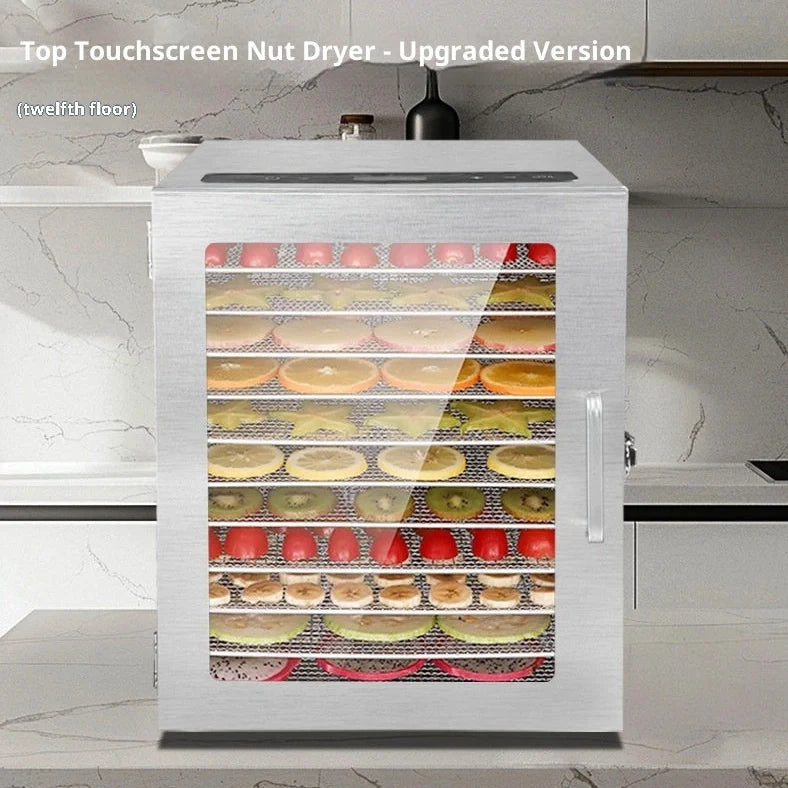 Stainless steel fruit dehydrator with 18 drying trays and top touch screen panel