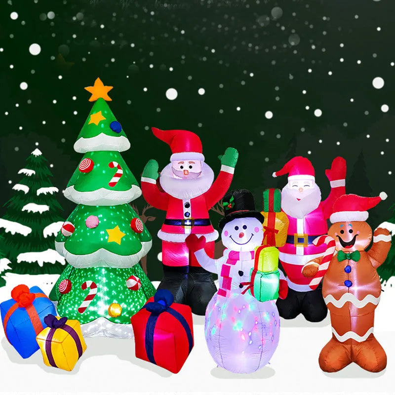 Christmas LED lights inflatable outdoor decor showing Santa, tree, snowman character options