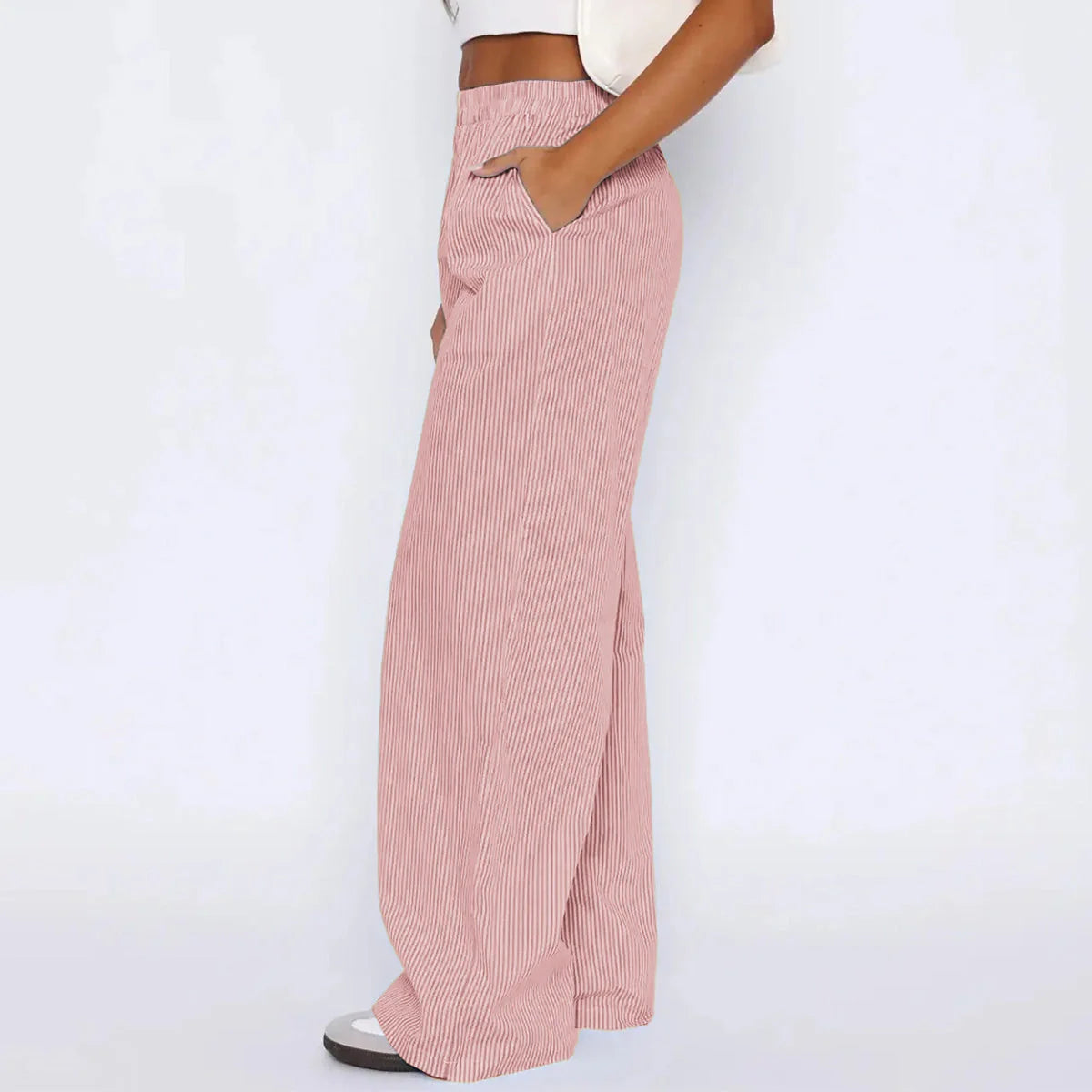Women's wide leg striped trousers with pockets in multiple colors