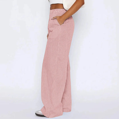 Women's wide leg striped trousers with pockets in multiple colors