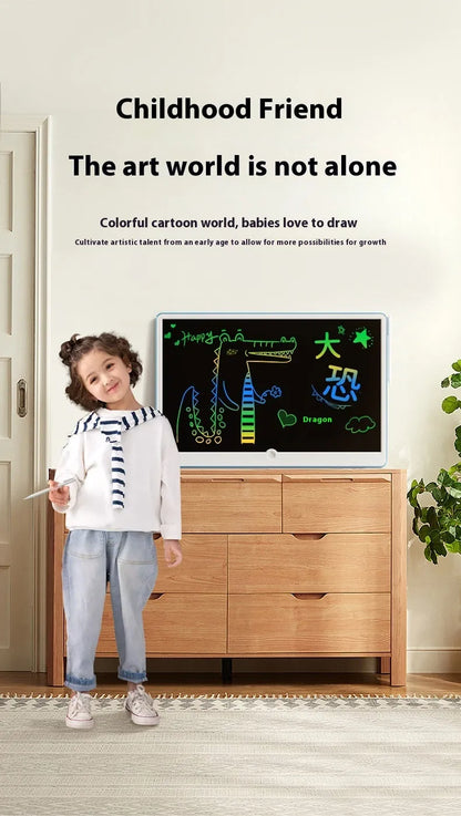19-inch LCD children's drawing board with rechargeable battery in blue and white colour