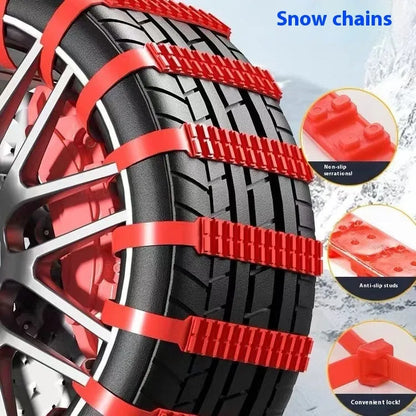 Emergency plastic double-tooth nonskid chain ribbon for universal car tyre grip, shown flat