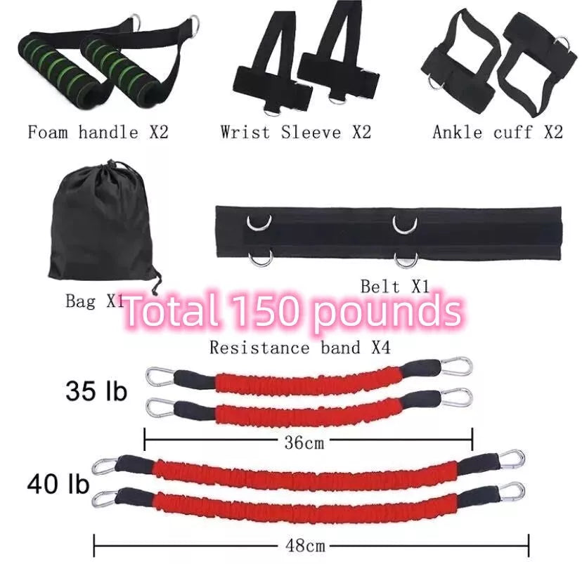 Drawstring elastic resistance band set in multiple colors for fitness training