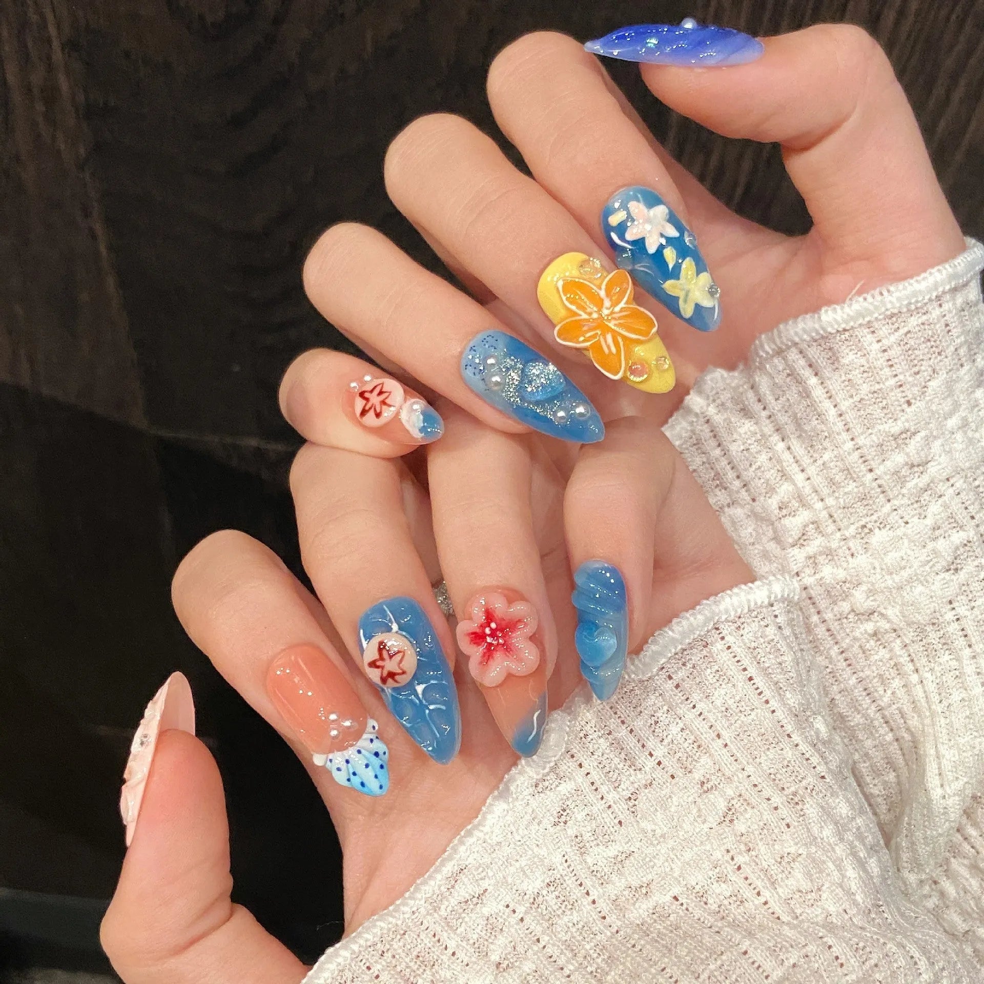 Three-dimensional carved jellyfish wearable armour in 672-almond nail colour for marine-themed costumes
