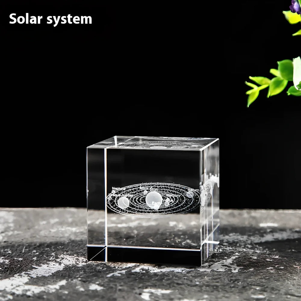 White crystal lotus cube desktop ornament showing geometric pattern and precise square dimensions