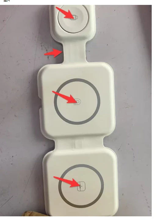 A foldable 3-in-1 wireless charging station with magnetic alignment that can simultaneously charge a phone, smartwatch, and wireless headphones