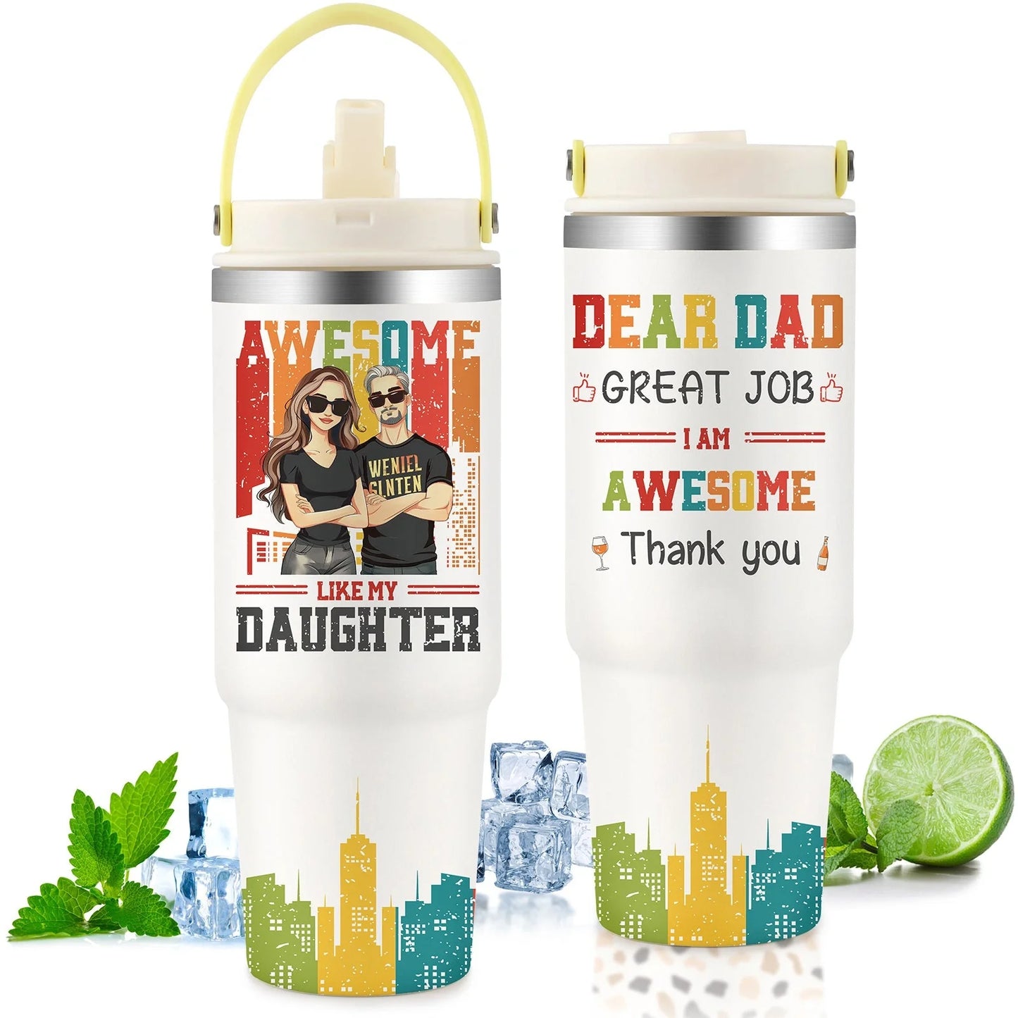 Premium 30oz stainless steel insulated cup in various colors, keeping drinks hot or cold for hours.