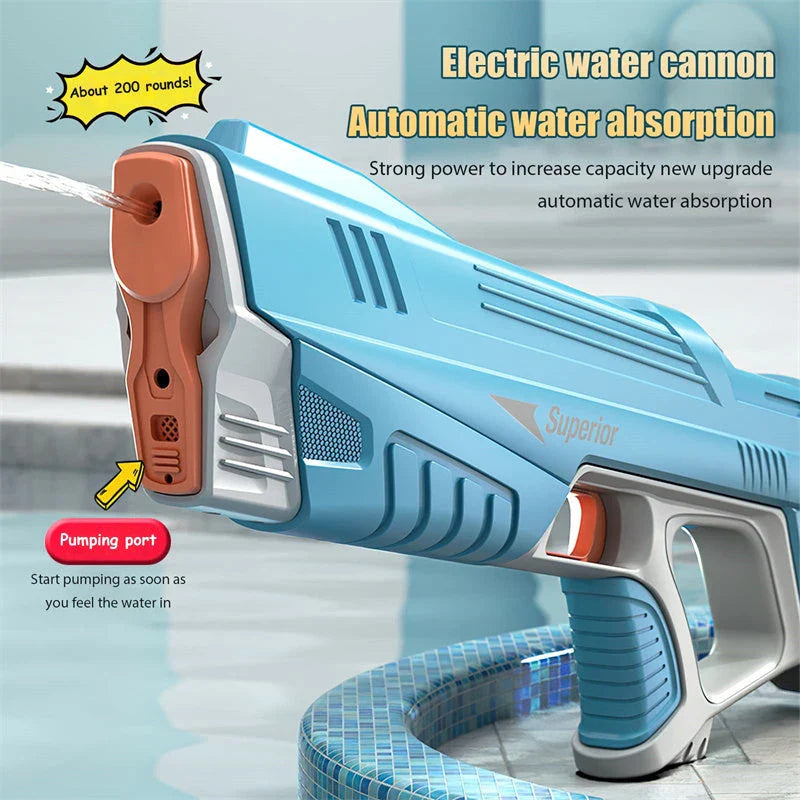 Automatic Electric Water Gun with motorized pressurization system for powerful, continuous water blasting