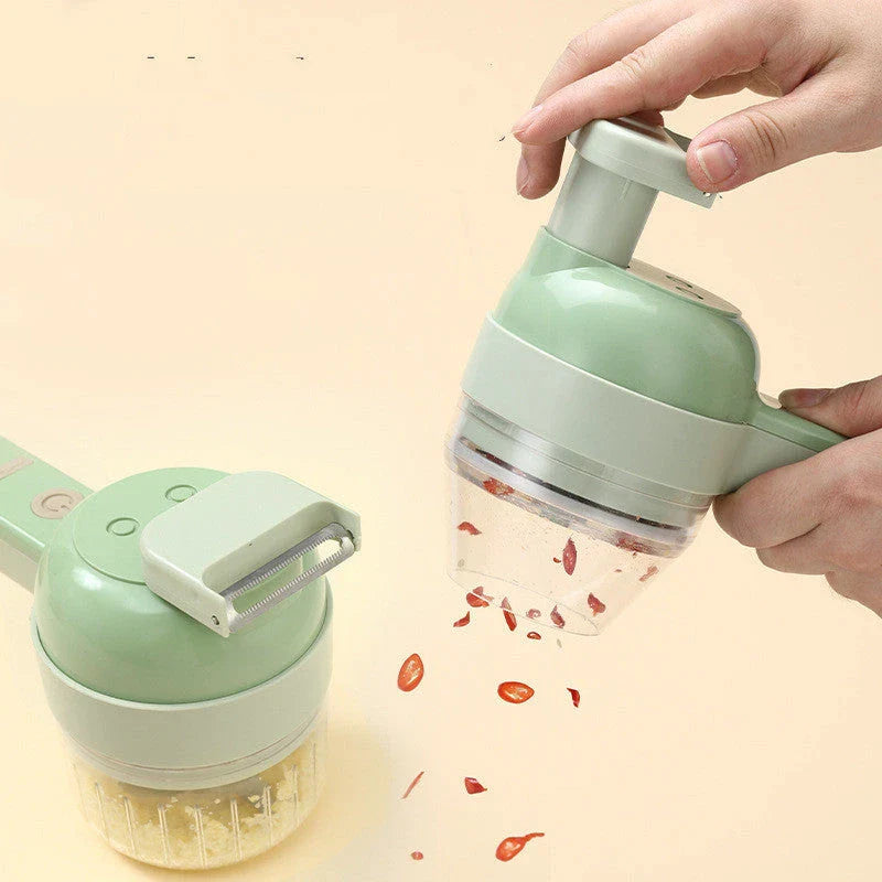 Versatile electric kitchen processor with multiple attachments for chopping, slicing, and mincing various food items