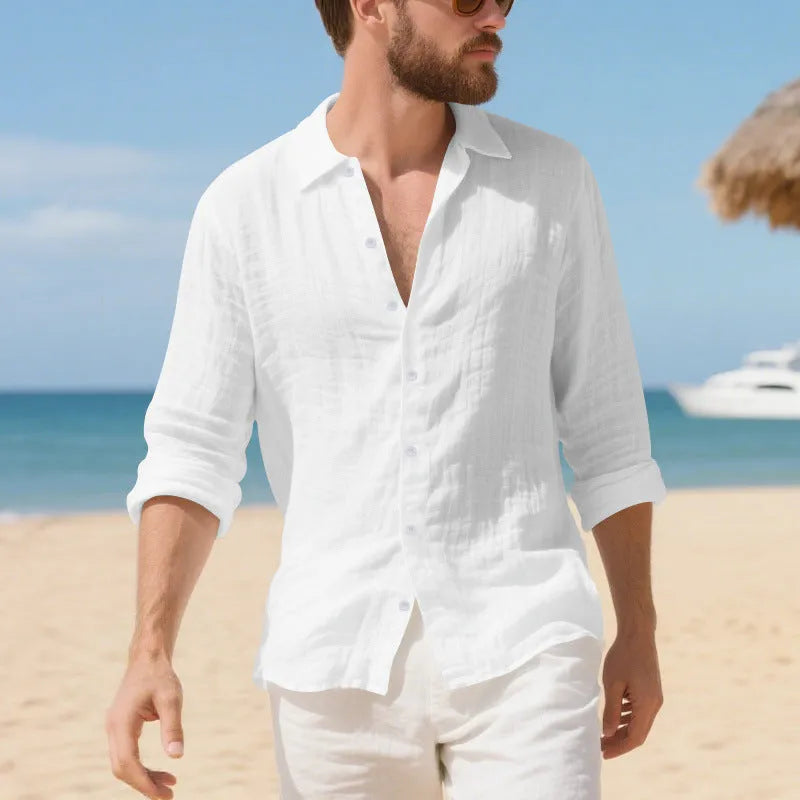 Linen American style loose casual shirt in multiple colours including Army Green and navy blue