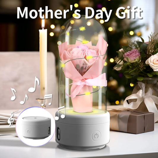 Rose-shaped LED night light with Bluetooth speaker inside glass cover decoration ornament