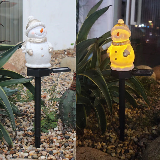 Outdoor LED Solar Snowman Light for garden decoration with warm white glow