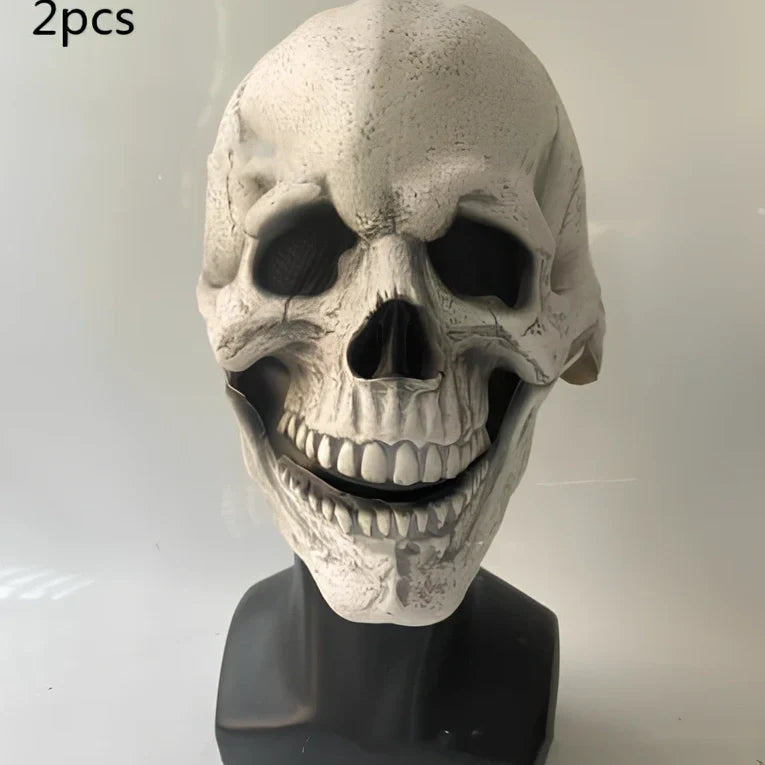 Halloween skull mask with movable jaw showing brain flower design in vinyl construction