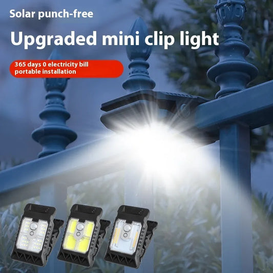 Compact clip lamp with intelligent motion sensor, 10W COB LED, and IP65 waterproof casing