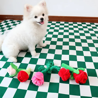Plush rose flower dog chew toy with squeaker for small dogs and puppies