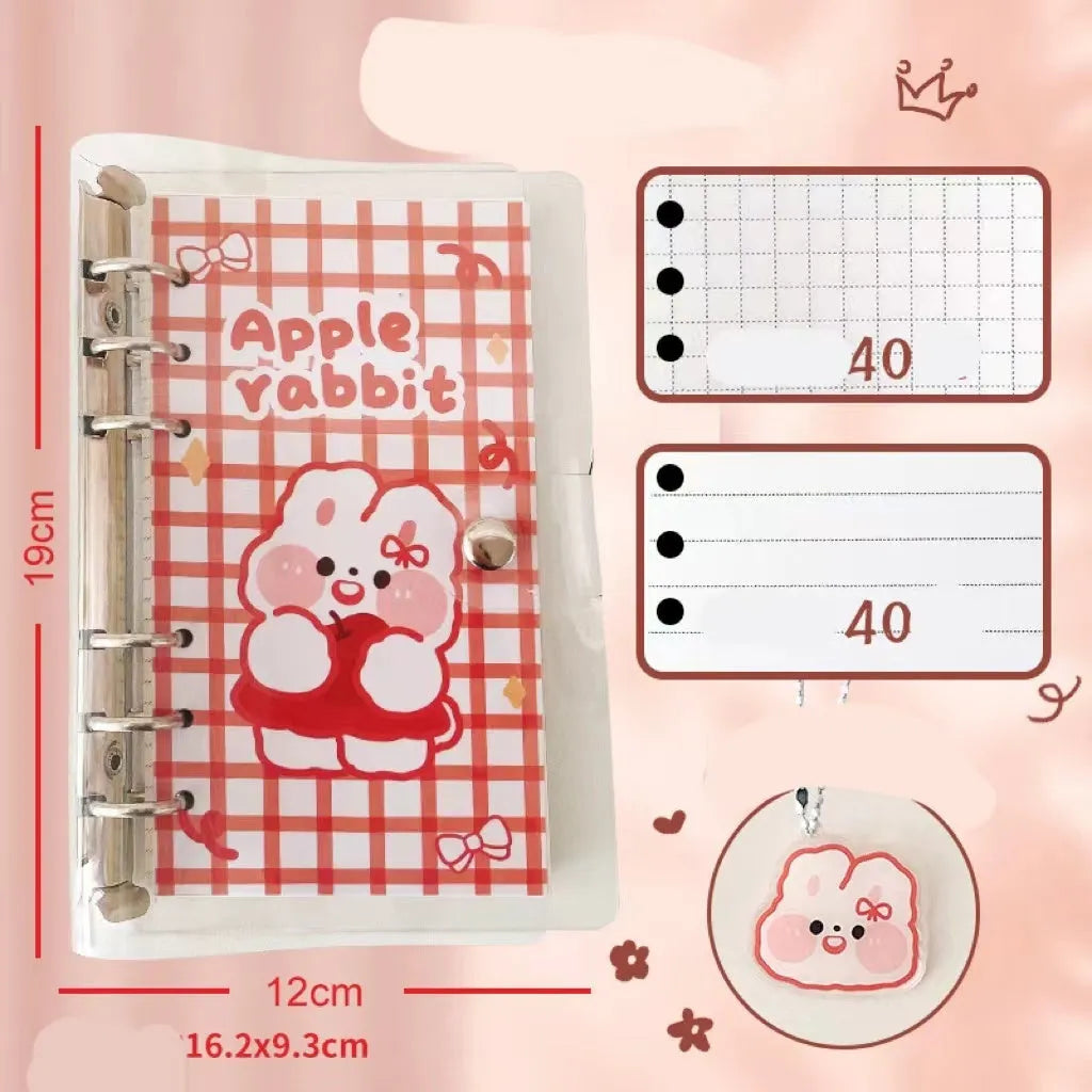 A6 student notebook with character design showing 6-hole binding and 90x170mm dimensions