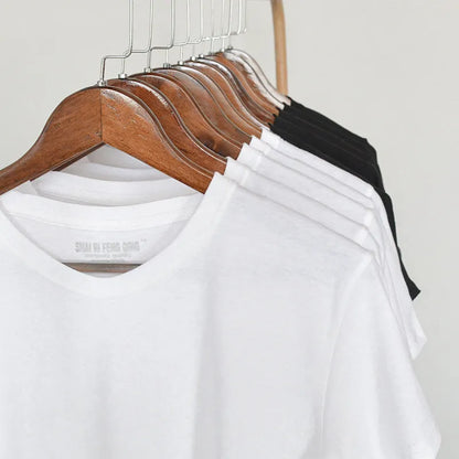 Men's solid colour cotton round neck T-shirt on a hanger, short sleeve casual style.
