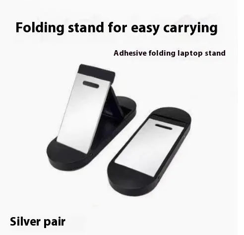 Folded aluminium laptop bracket showing compact 4.8cm size with 3M adhesive tabs