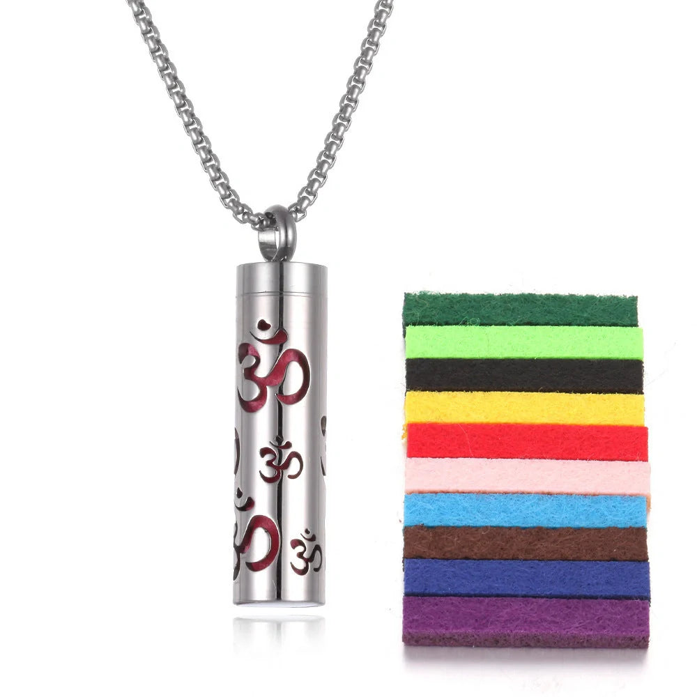 Titanium steel aromatherapy pendant with essential oil diffuser in various color options