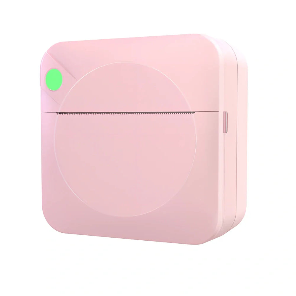 Blue mini thermal printer measuring 80x80x35mm with Bluetooth connectivity for student study organisation