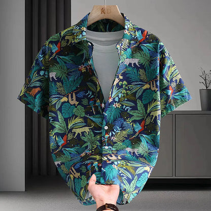 Men's Hawaiian style cotton summer shirt with floral printed pattern in cardigan design
