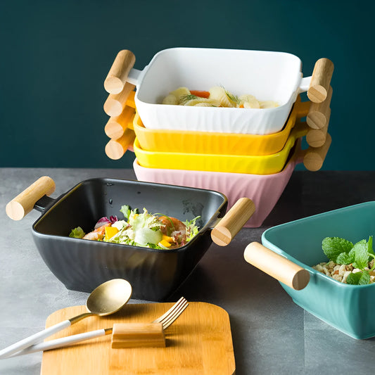 Porcelain ceramic bowl with irregular shape and matching lid in choice of four colours
