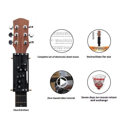 Black chord practice device for guitar beginners showing double chord design for transition practice