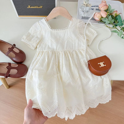 Baby girl sleeveless cotton vest dress in solid colour suit skirt style for summer, heights 90-140 yards