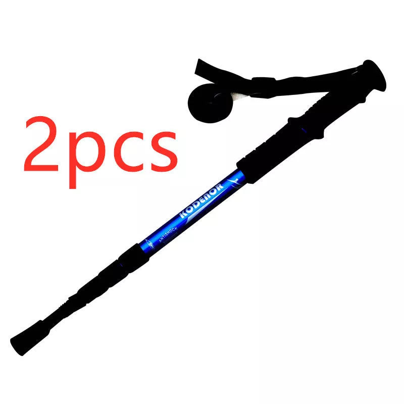 Ultra-light adjustable trekking poles in black, red, silver, and blue