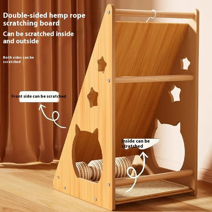 Vertical wall-mounted cat scratch board with sisal surface and integrated ball toy