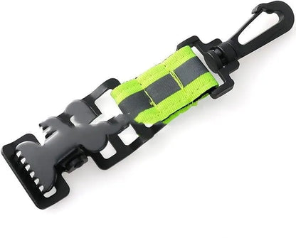 Fluorescent green metal buckle clip for glove attachment with reflective tape and nylon lining