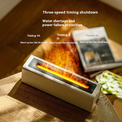 Square USB plug-in aroma diffuser with colourful simulated flame lighting effect