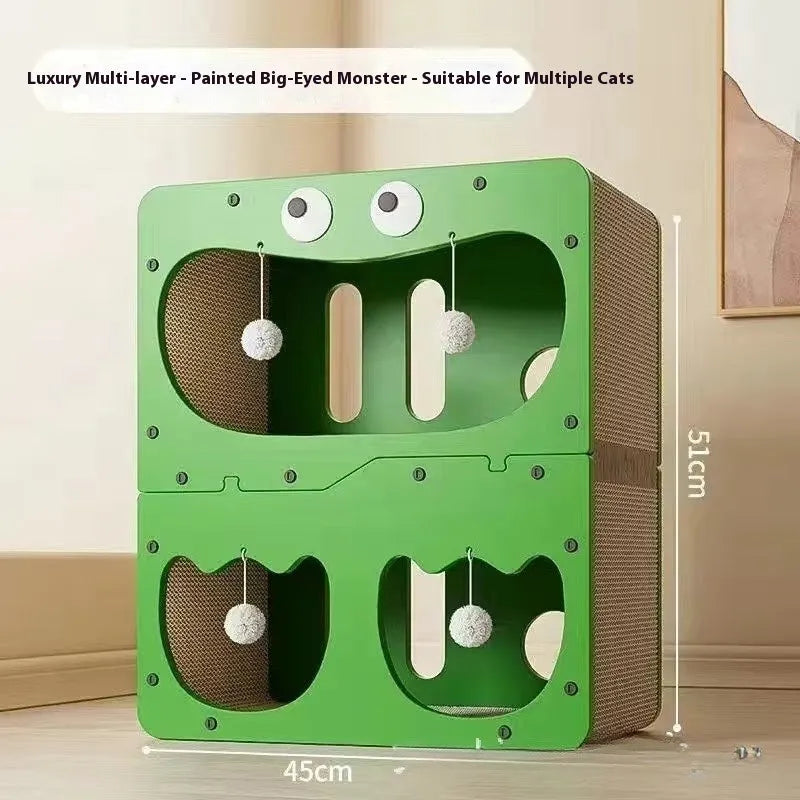 Double-layer cat scratching board and bed with wear-resistant surface in one of six style options